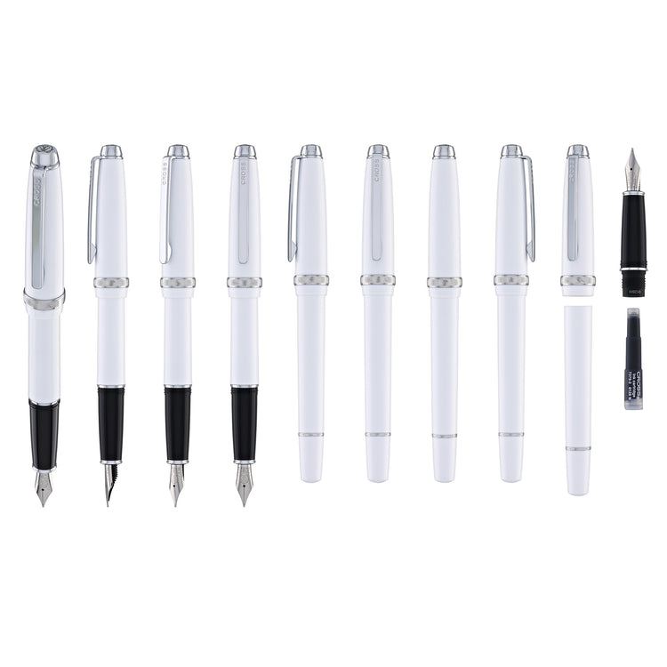 Cross Lume Fountain Pen in Porcelain White with Polished Chrome Appointments - Medium Nib