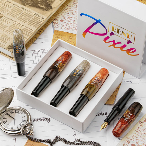 Benu Pixie Collection Fountain Pen in Metallic Dust Set of 3 - Fine Medium & Broad Fountain Pen