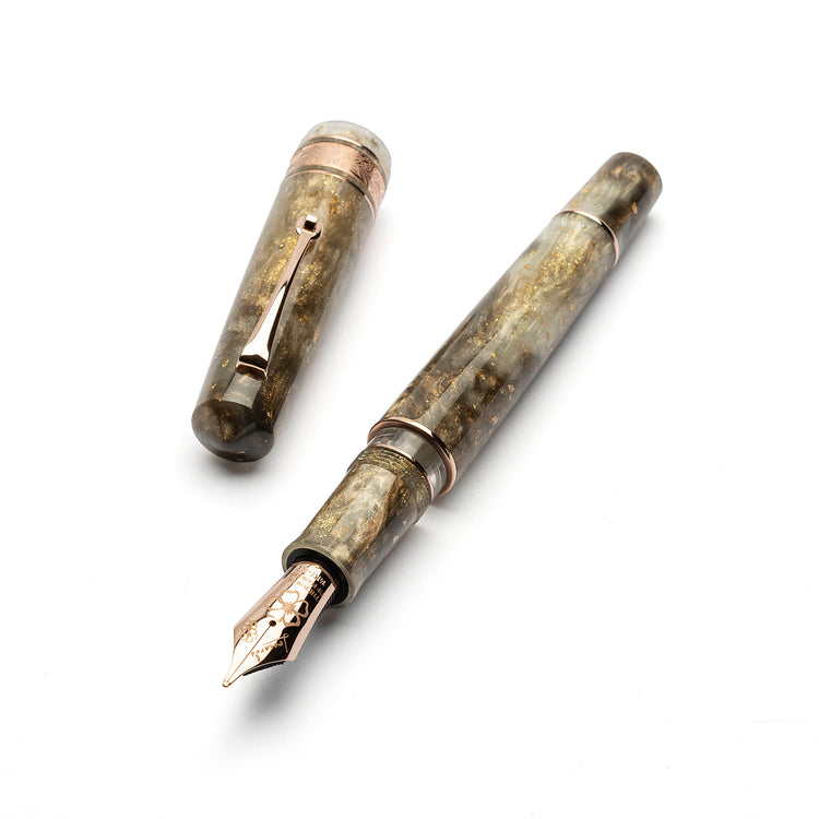 Leonardo Momento Zero Grande 2.0 Fountain Pen in Cosmos Chocolate Flower, Rose Gold Trim No. 8 Size Nib