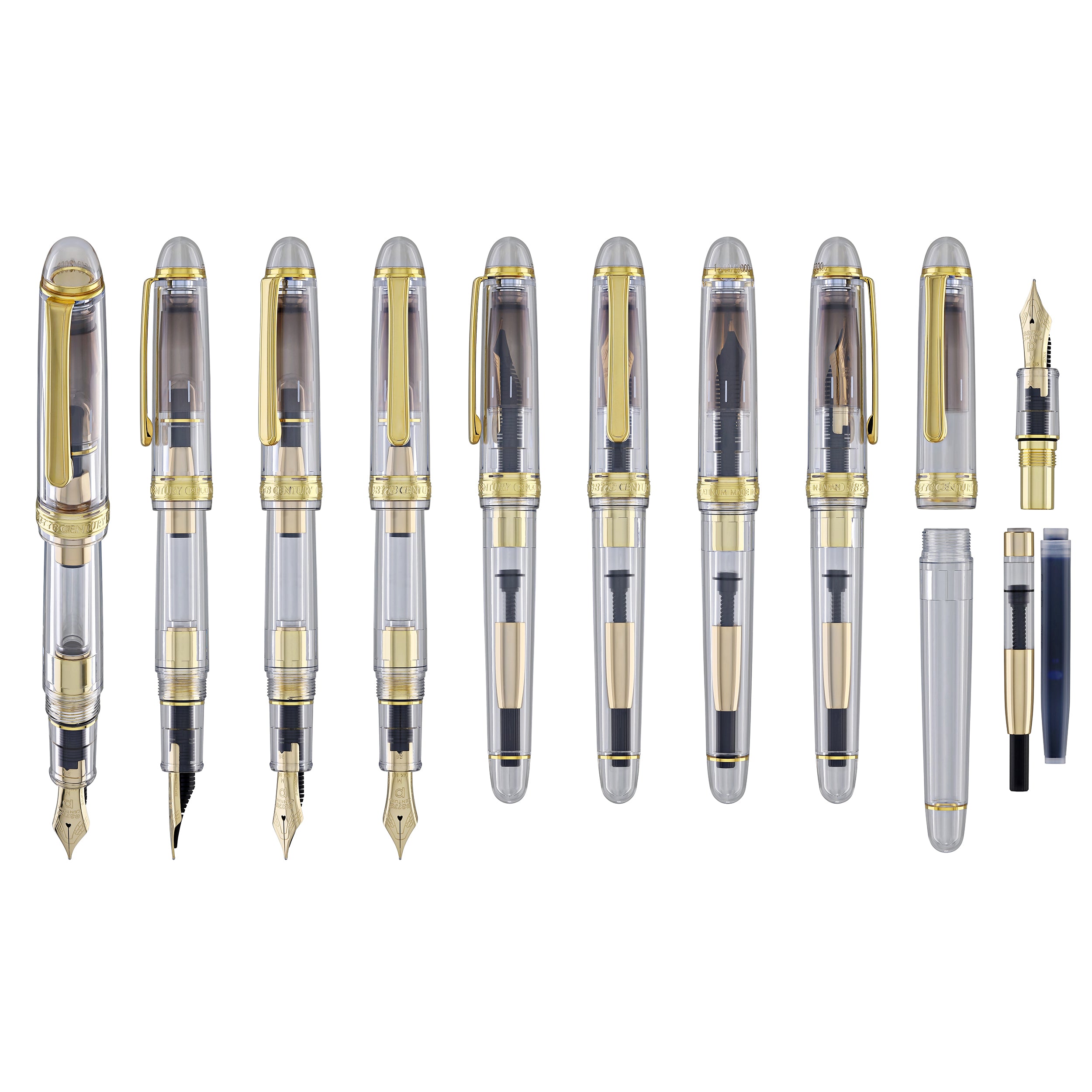PLATINUM 3776 CENTURY 万年筆 ギャザード M 14K Platinum 3776 Century Fountain Pen in Ver. 2 Demonstrator - 14K