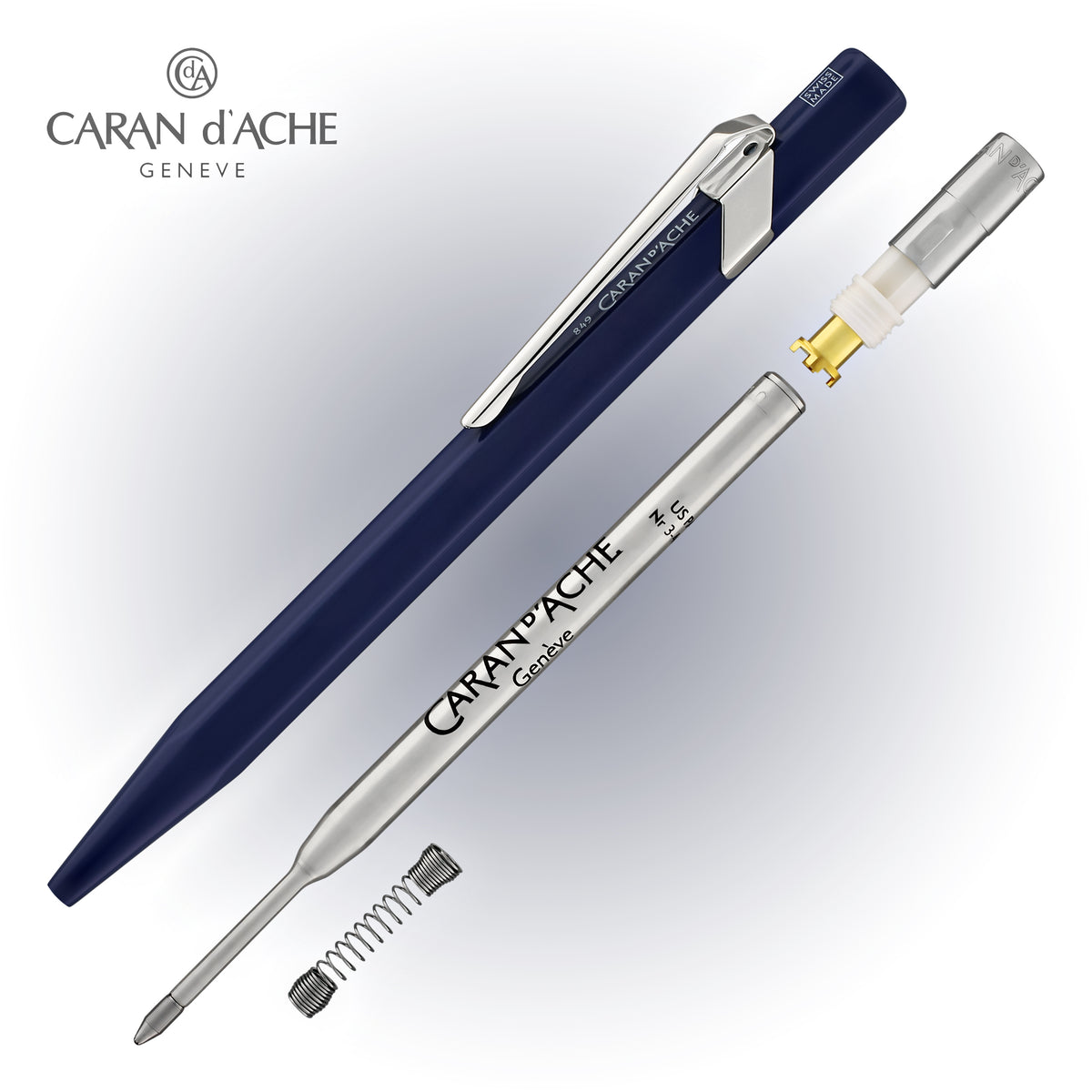 Stylo à Bille Caran D'Ache 849 Metal Range Bleu Saphir - Stylo Rétractable Swiss Made