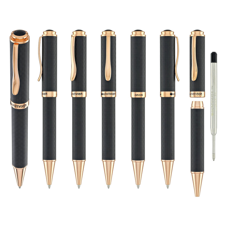 Monteverde Innova Ballpoint Pen in Matte Carbon with Rosegold Trim