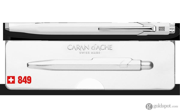 Caran dAche 849 Popline Ballpoint Pen in White with Holder Ballpoint Pen