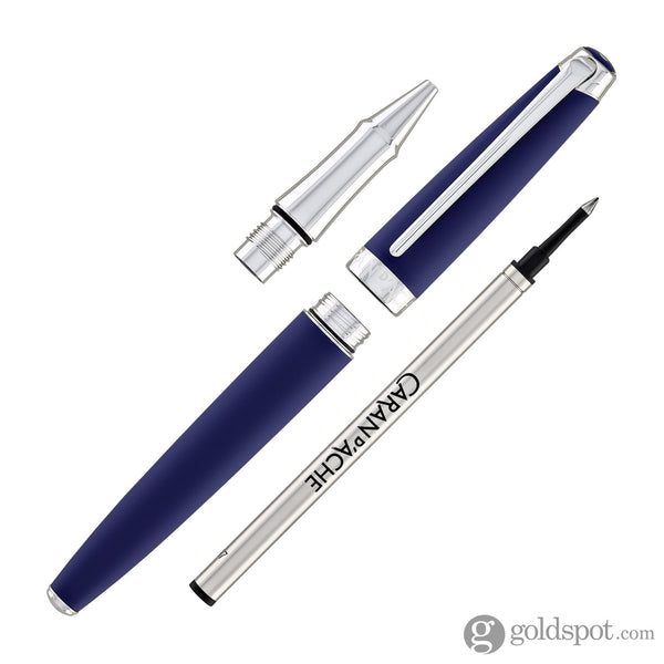 Caran d’Ache Léman Rollerball Pen in Matte Blue with Silver Plated and Rhodium Coated Rollerball Pen