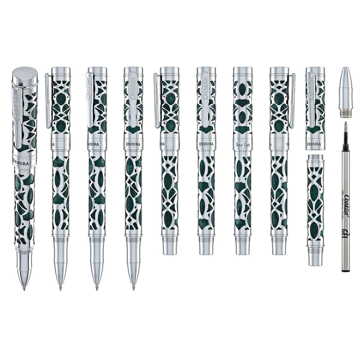 Conklin Endura Deco Crest Rollerball Pen in Green with Chrome Trim