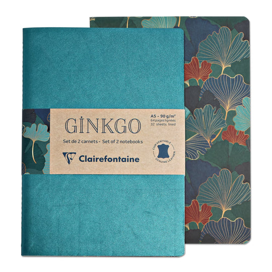 Clairefontaine Ginkgo Staplebound Notebook A5 Lined - Set of 2