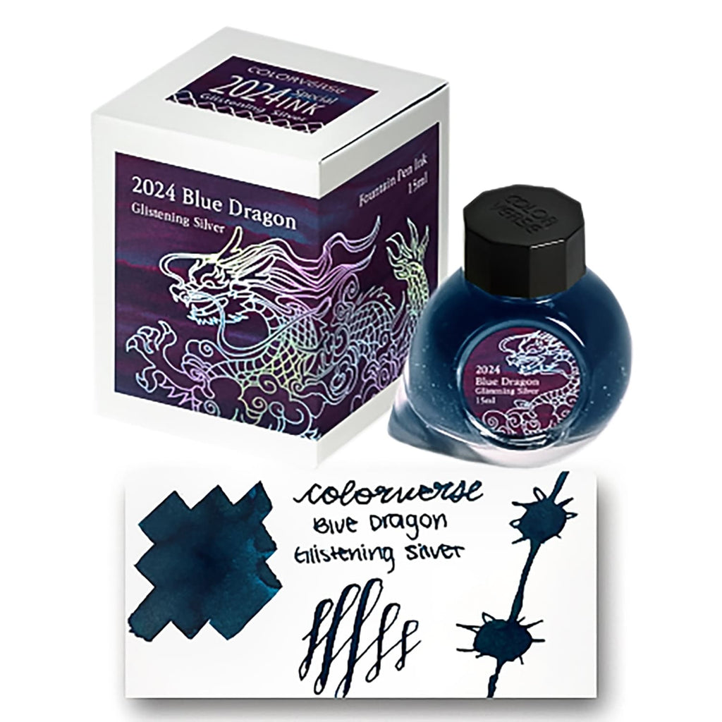 Colorverse 2024 Special Series Bottled Ink in Blue Dragon Glistening Silver - 15mL Bottled Ink