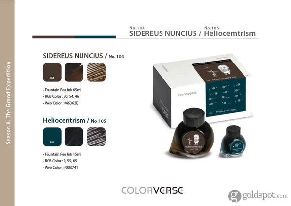 Colorverse Season 8 The Grand Expedition Bottled Ink in Sidereus Nuncius & Heliocentrism - Set of 2 (65ml + 15ml)