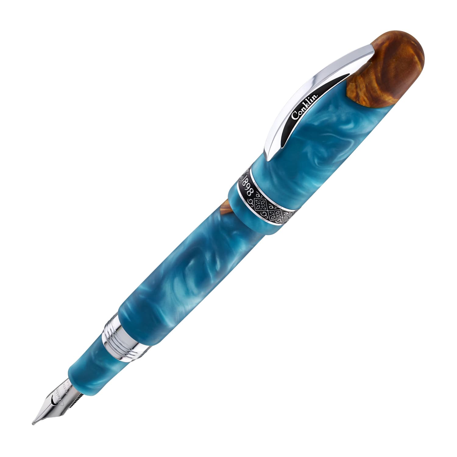 Conkline Conklin 1898 Spectra Fusion Fountain Pen in Blue with Chrome Trim - Li ...