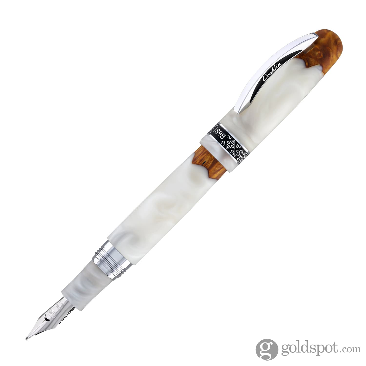Conklin 1898 Spectra Fusion Fountain Pen in White with Chrome Trim