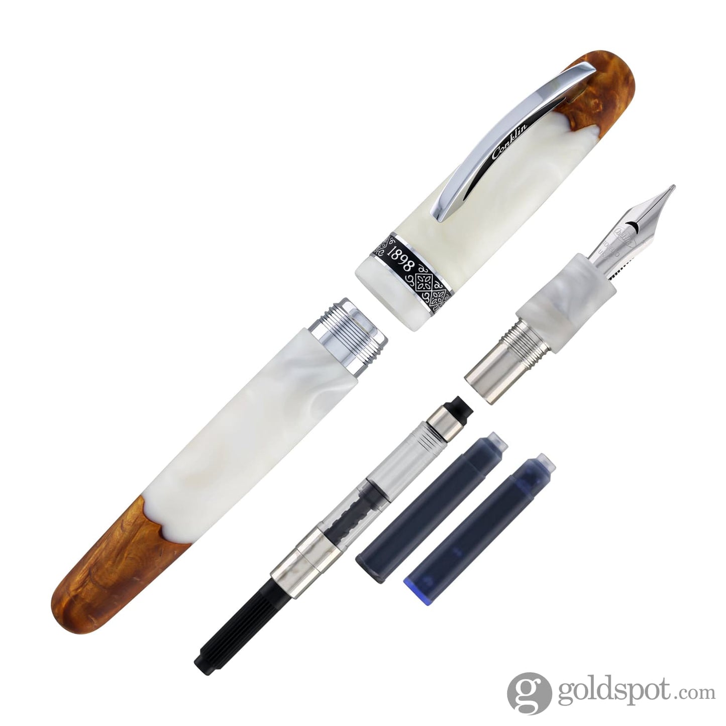Conklin 1898 Spectra Fusion Fountain Pen in White with Chrome Trim - Limited Edition Fountain Pen