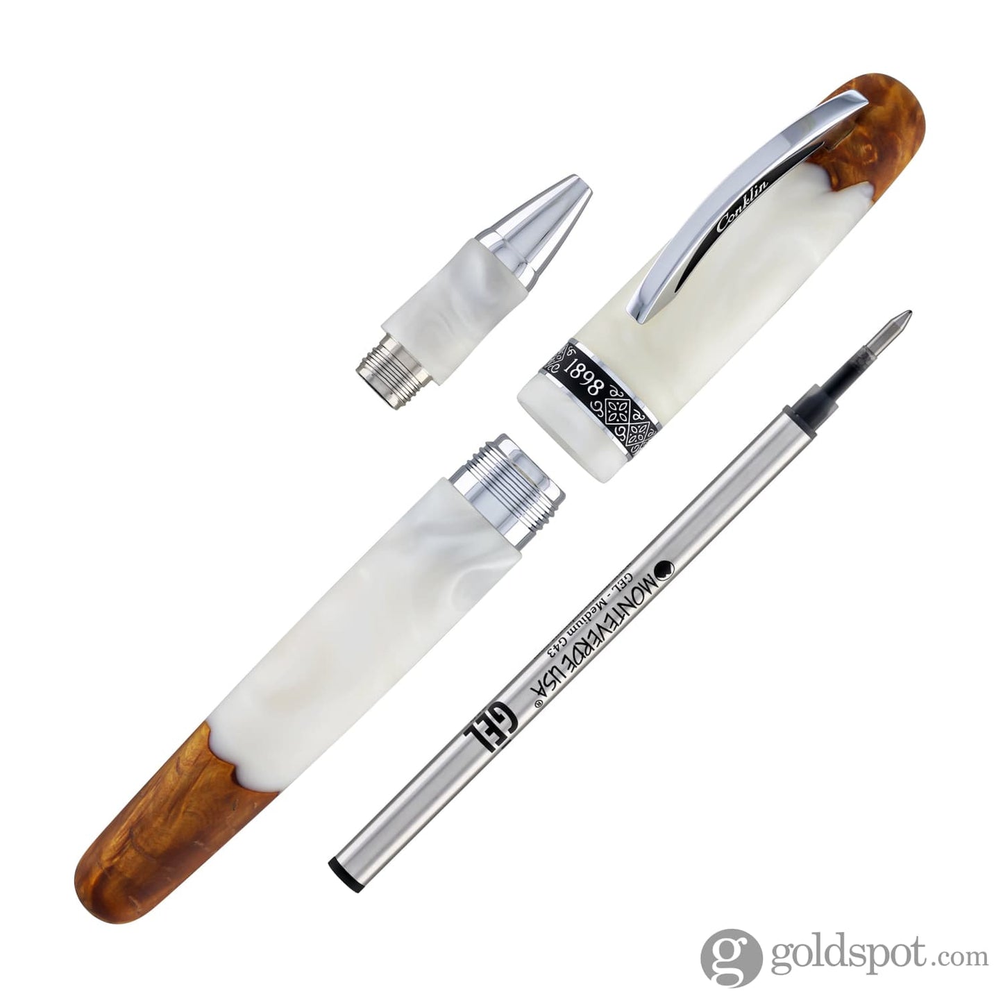 Conklin 1898 Spectra Fusion Rollerball Pen in White with Chrome Trim - Limited Edition Rollerball Pen