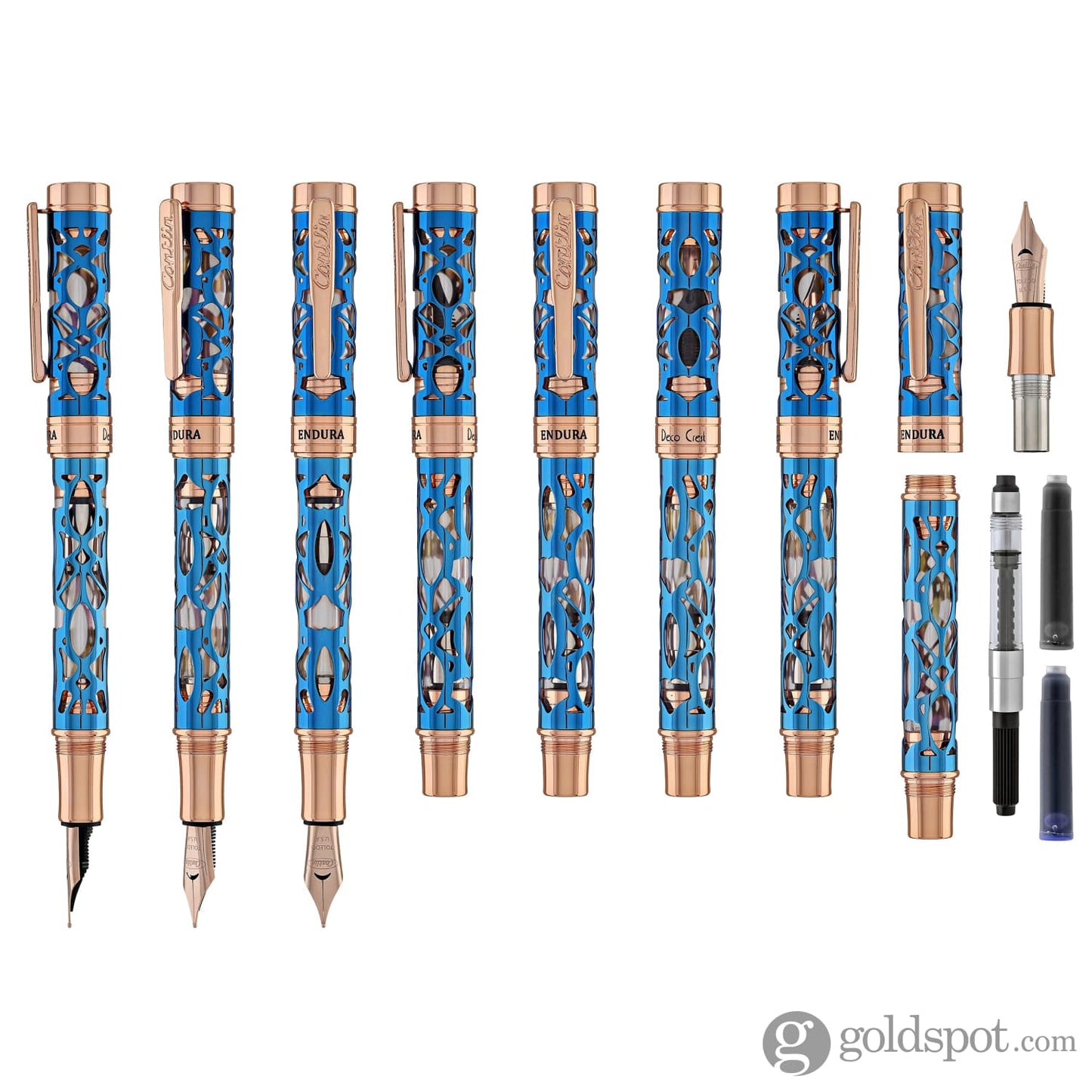 Conklin Endura Deco Crest Fountain Pen in Demo Blue with Rosegold Trim Fountain Pen