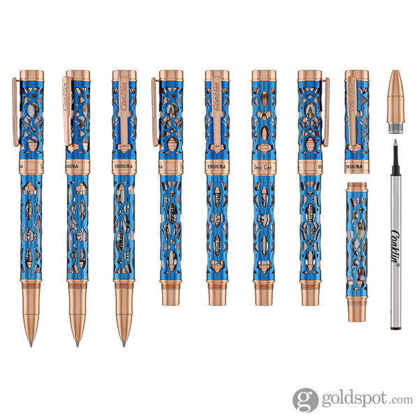 Conklin Endura Deco Crest Rollerball Pen in Demo Blue with Rosegold Trim Fountain Pen