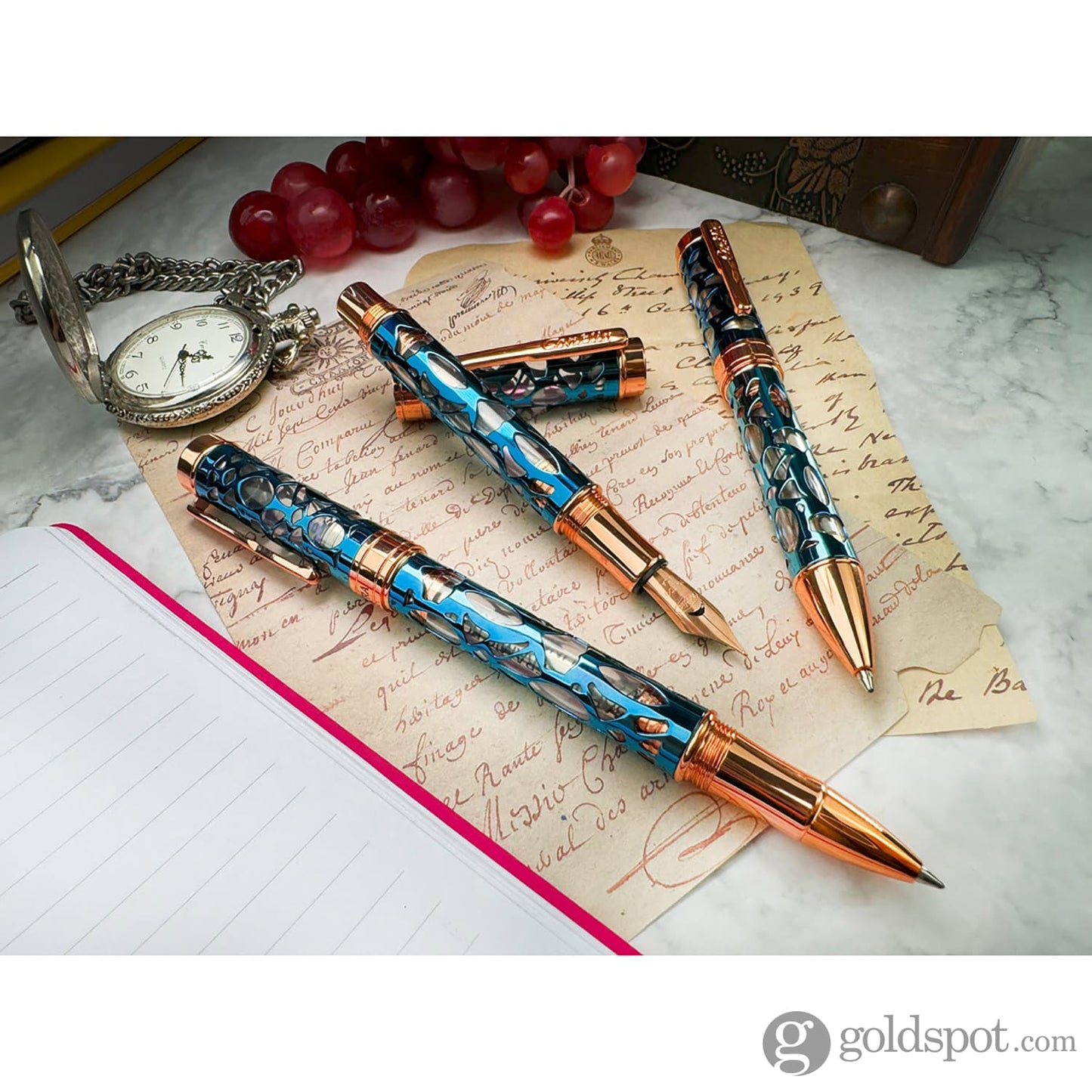 Conklin Endura Deco Crest Rollerball Pen in Demo Blue with Rosegold Trim Fountain Pen