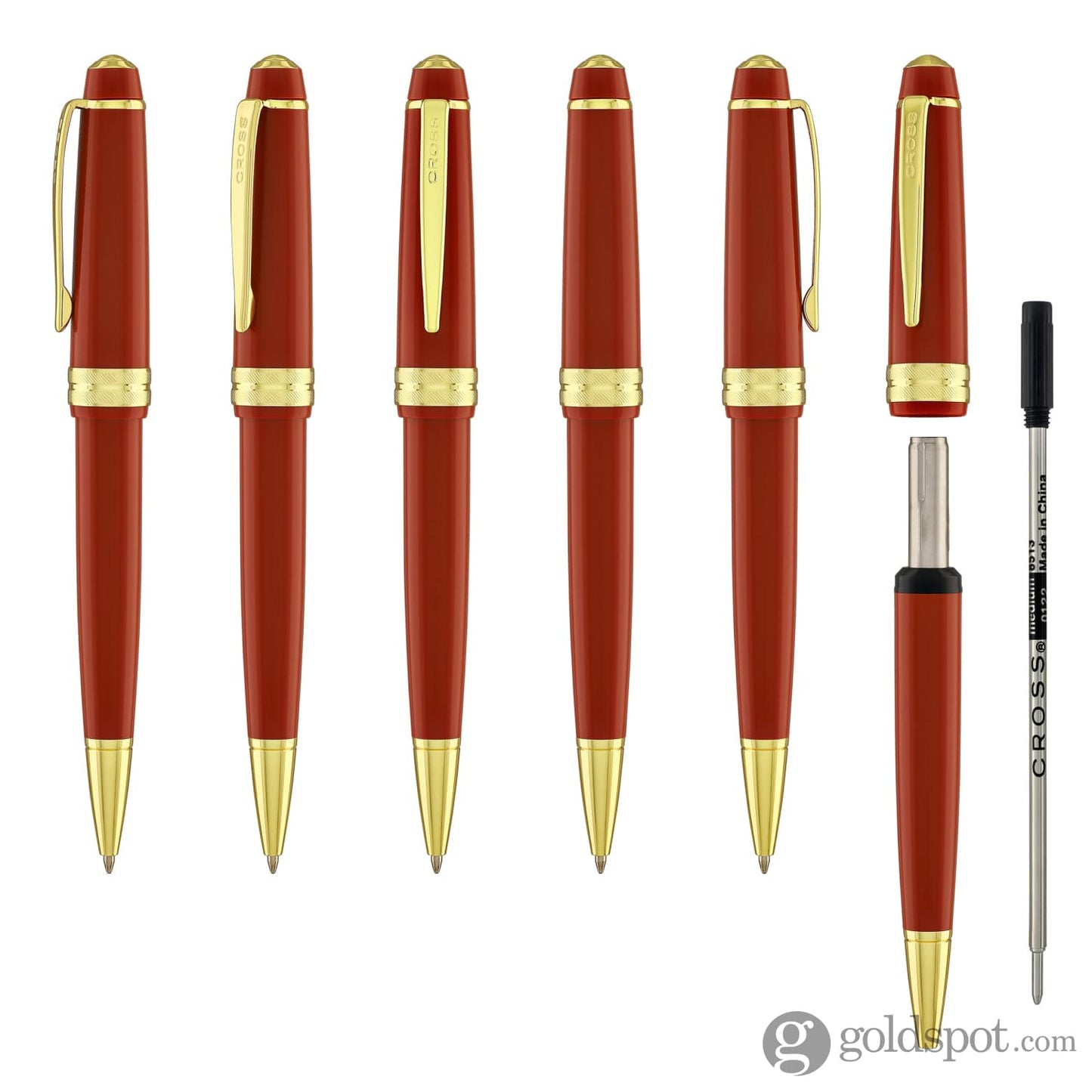 Cross Bailey Light Ballpoint Pen in Glossy Burnt Orange Resin with Gold Trim Ballpoint Pens