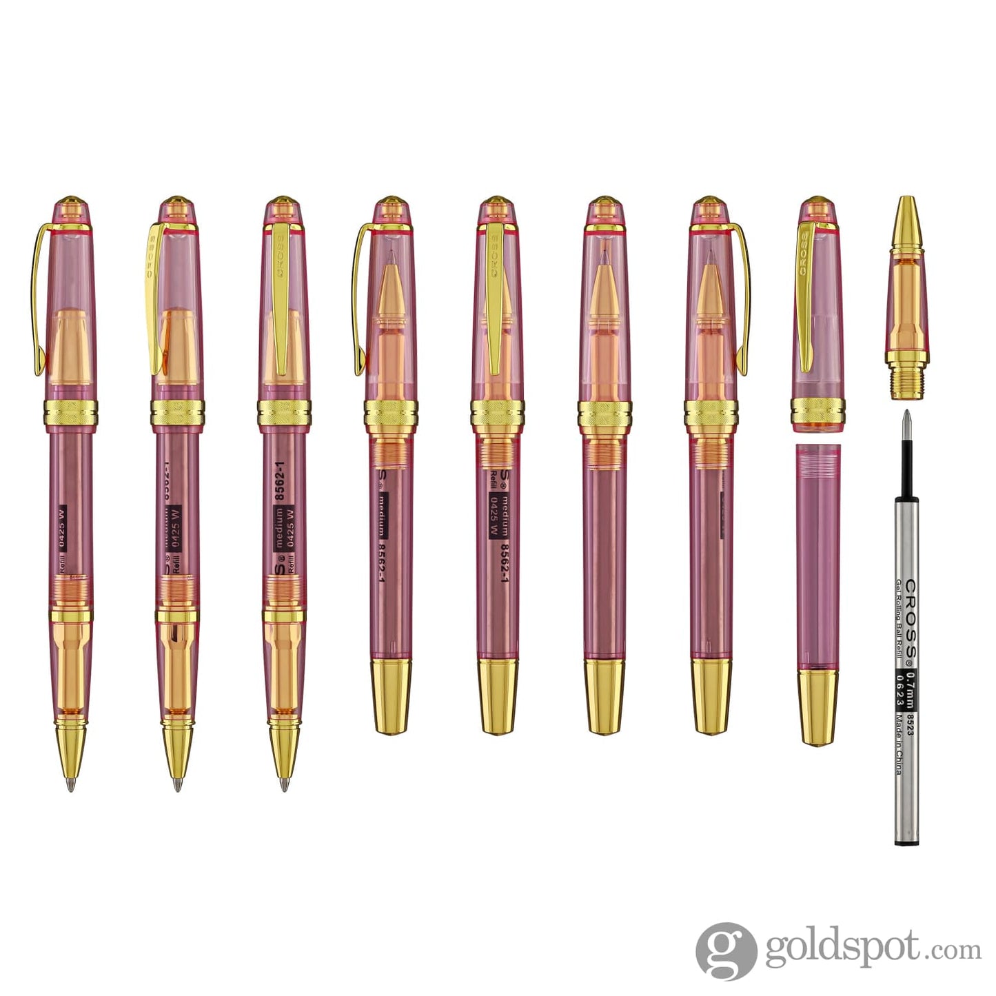 Cross Bailey Light Ballpoint Pen in Translucent Pink Resin with Gold Trim Ballpoint Pens