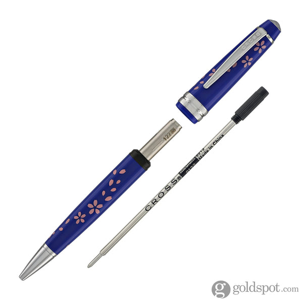 Cross Bailey Light Cherry Blossom Ballpoint Pen in Glossy Blue Resin with Polished Chrome Ballpoint Pens