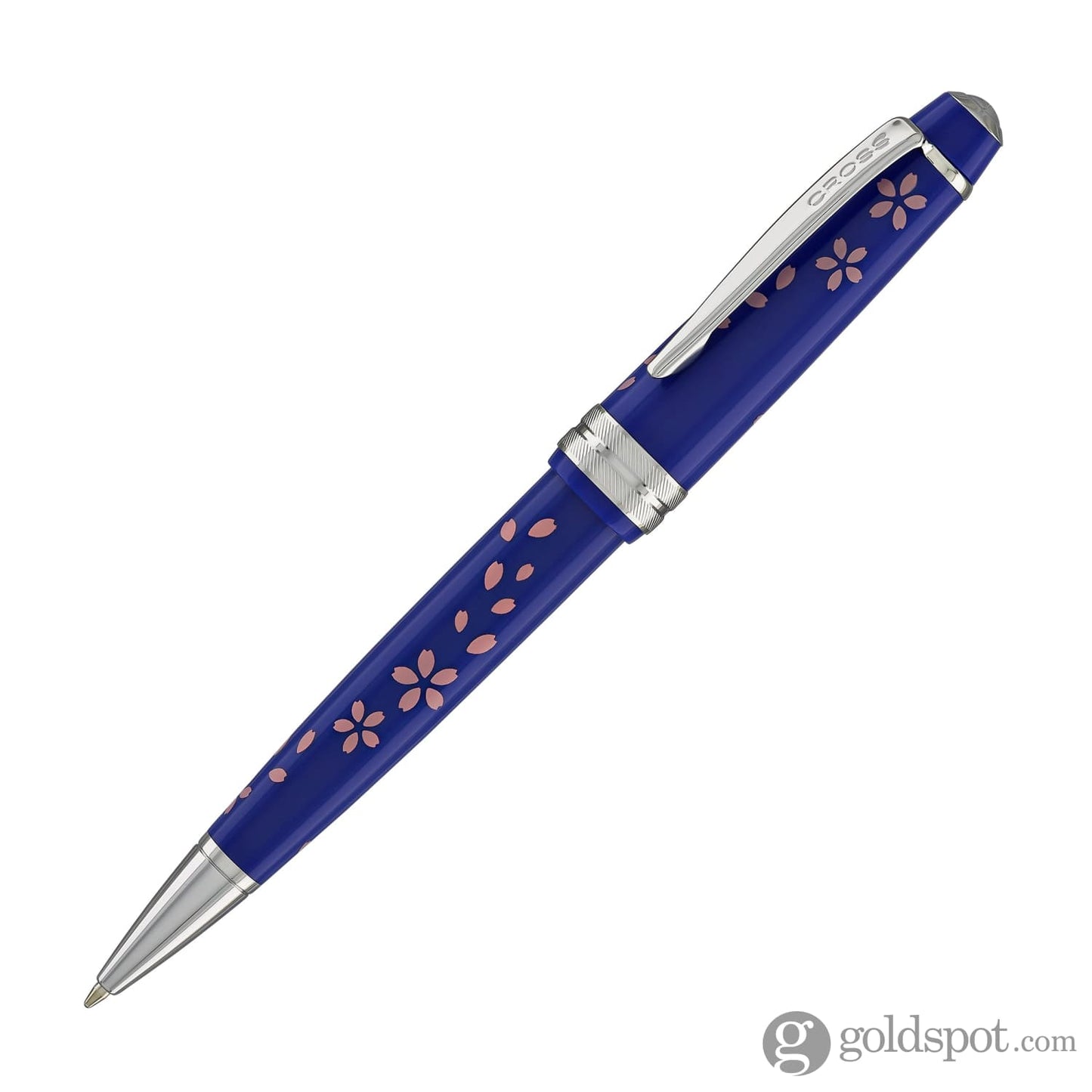 Cross Bailey Light Cherry Blossom Ballpoint Pen in Glossy Blue Resin with Polished Chrome Ballpoint Pens
