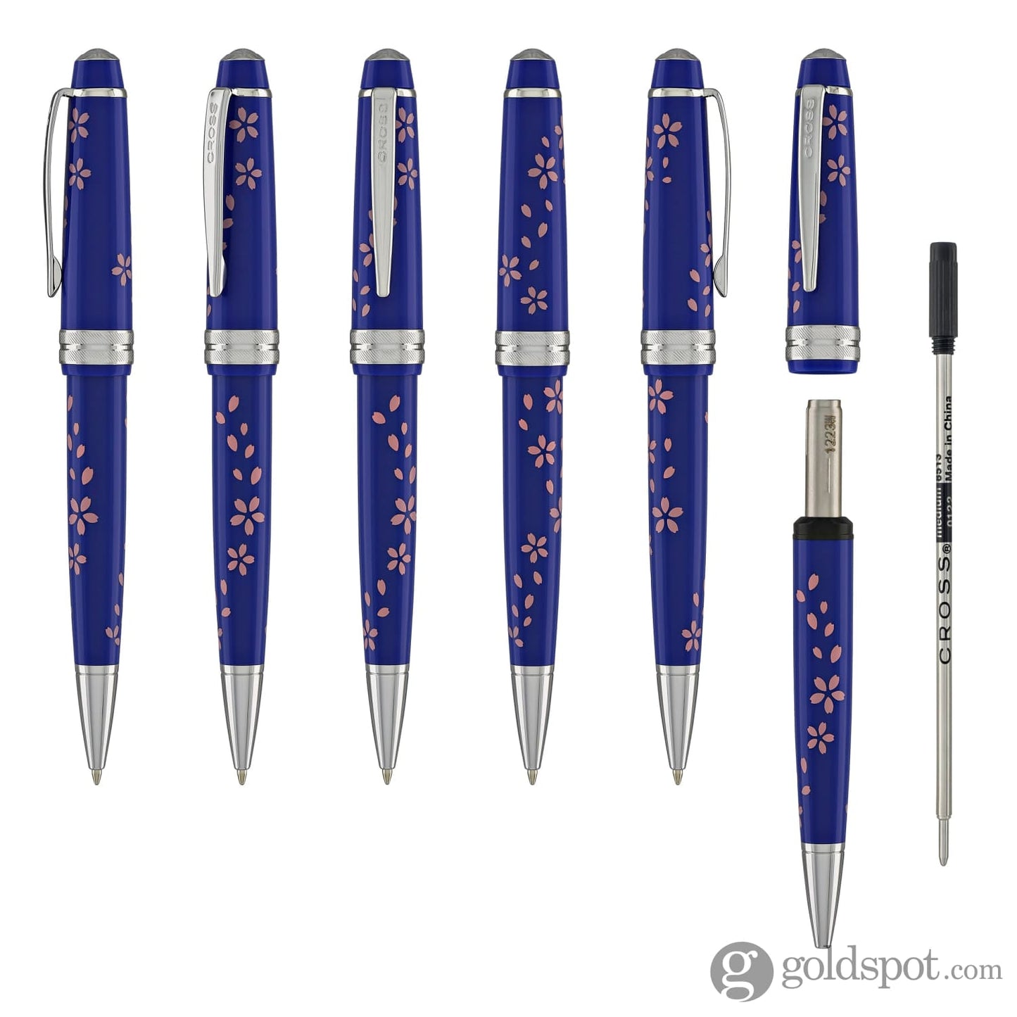 Cross Bailey Light Cherry Blossom Ballpoint Pen in Glossy Blue Resin with Polished Chrome Ballpoint Pens
