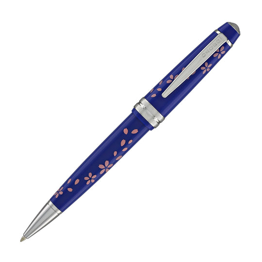 Cross Bailey Light Cherry Blossom Ballpoint Pen in Glossy Blue Resin with Polished Chrome
