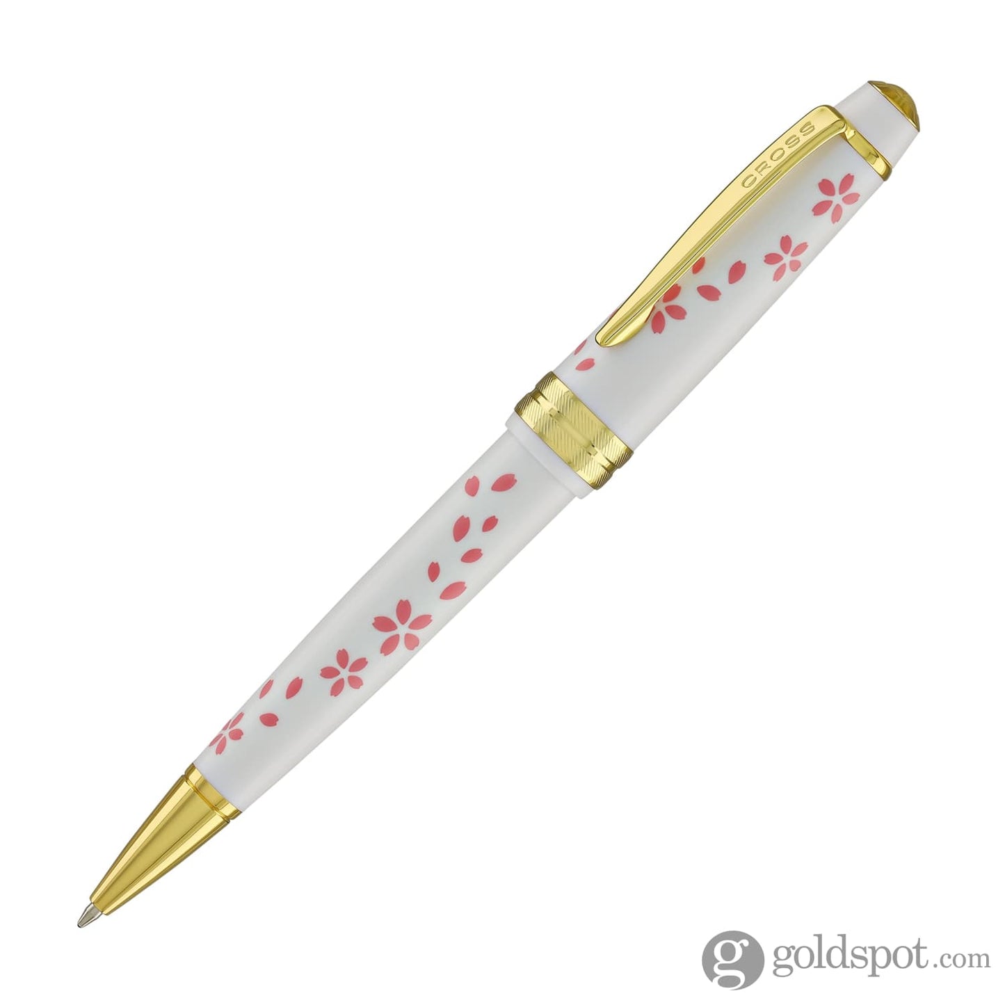 Cross Bailey Light Cherry Blossom Ballpoint Pen in Glossy White Resin with Gold PVD Ballpoint Pens