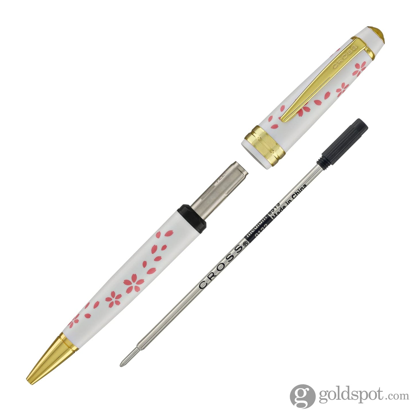 Cross Bailey Light Cherry Blossom Ballpoint Pen in Glossy White Resin with Gold PVD Ballpoint Pens