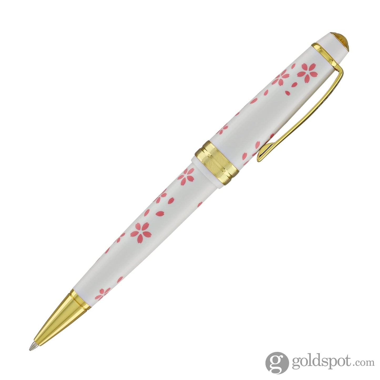 Cross Bailey Light Cherry Blossom Ballpoint Pen in Glossy White Resin with Gold PVD Ballpoint Pens