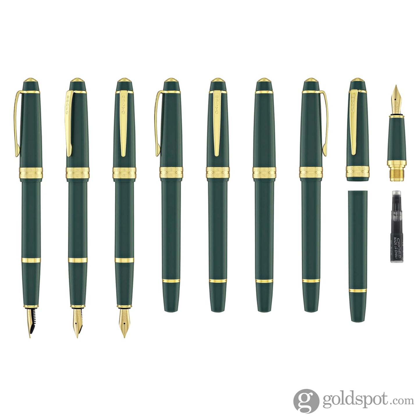 Cross Bailey Light Fountain Pen in Glossy Green Resin with Gold Trim Fountain Pen