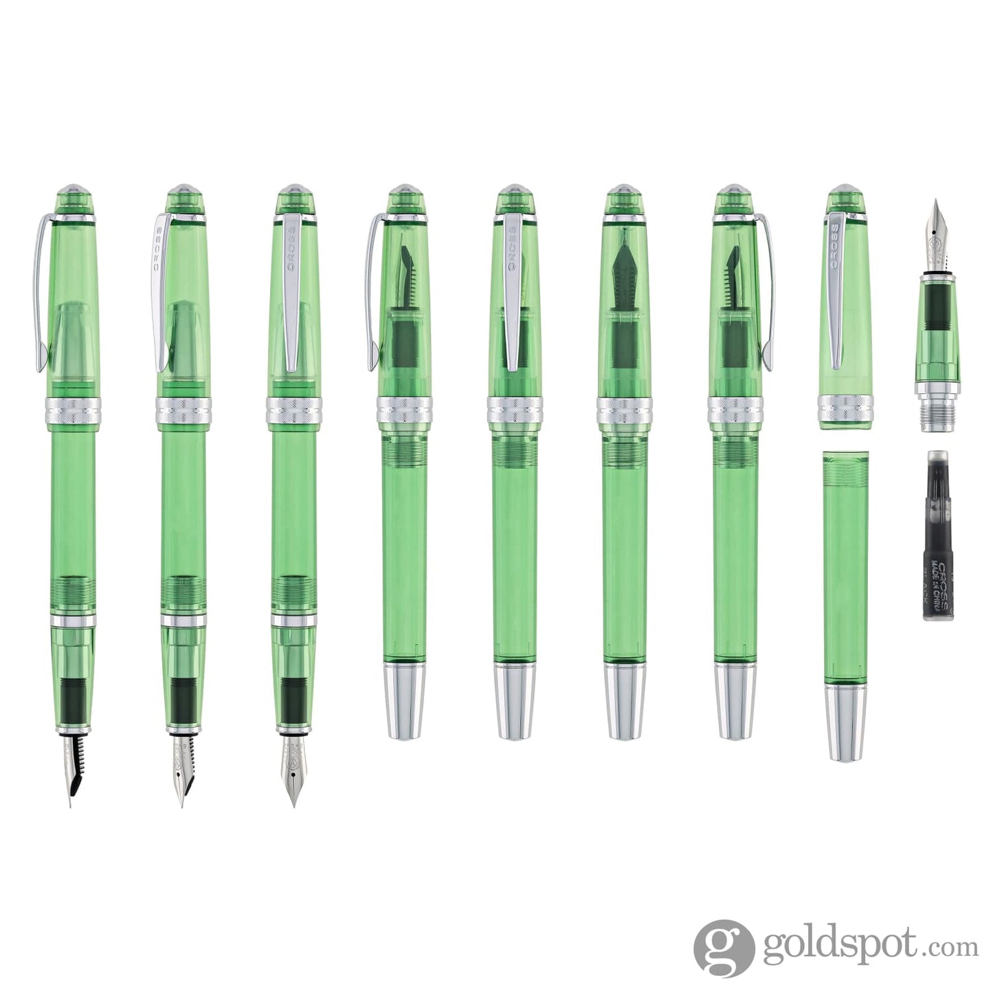 Cross Bailey Light Fountain Pen in Translucent Green Resin with Chrome Trim - Extra Fine Point Fountain Pen