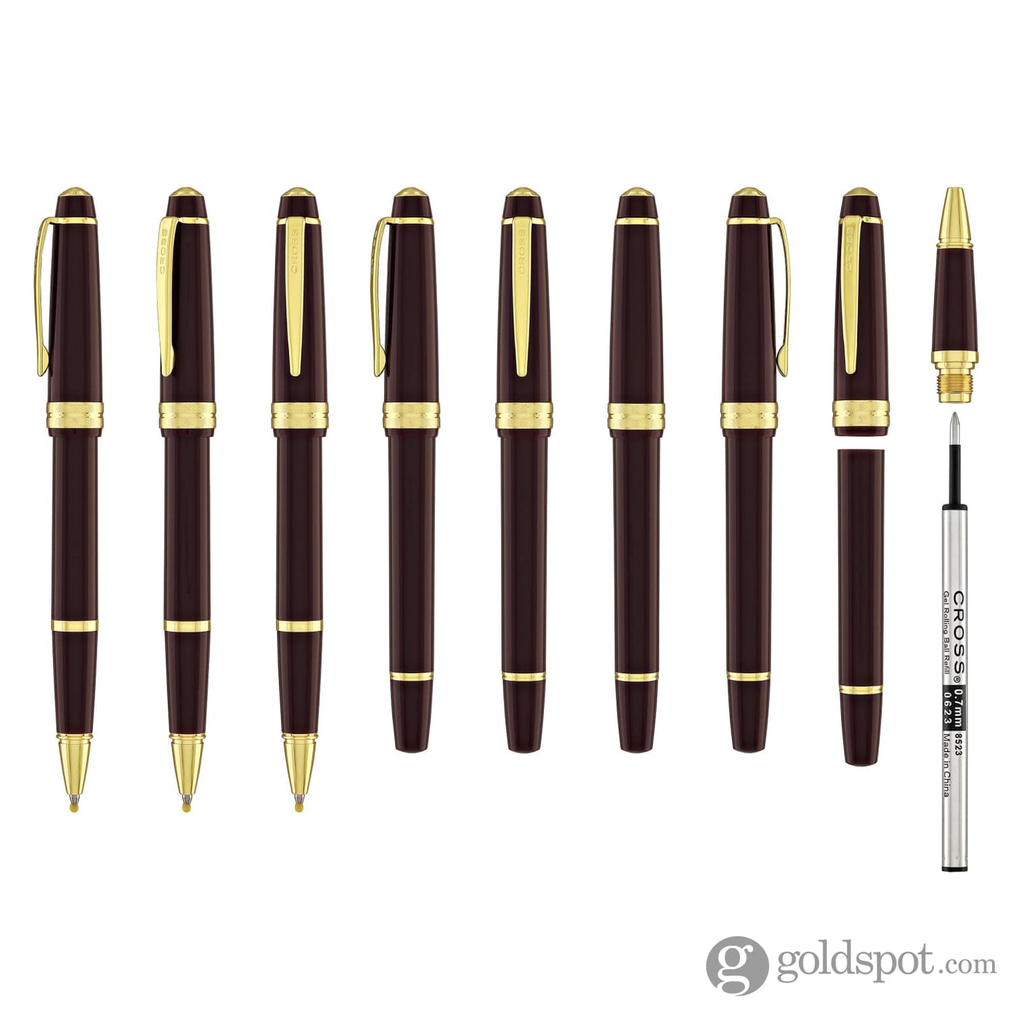 Cross Bailey Light Rollerball Pen in Glossy Burgundy Resin with Gold Trim Rollerball Pen