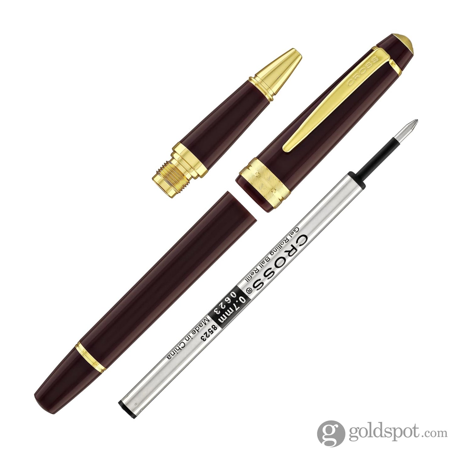 Cross Bailey Light Rollerball Pen in Glossy Burgundy Resin with Gold Trim Rollerball Pen