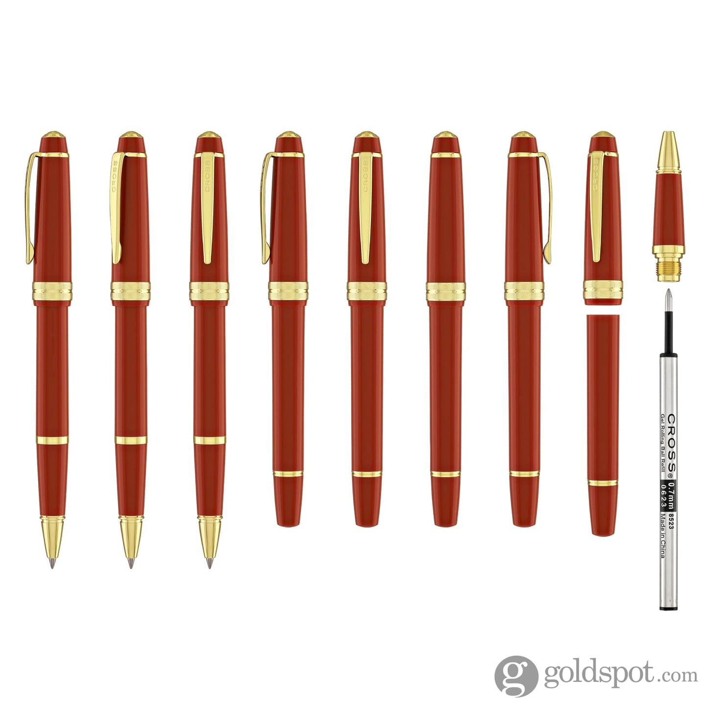 Cross Bailey Light Rollerball Pen in Glossy Burnt Orange Resin with Gold Trim Rollerball Pen