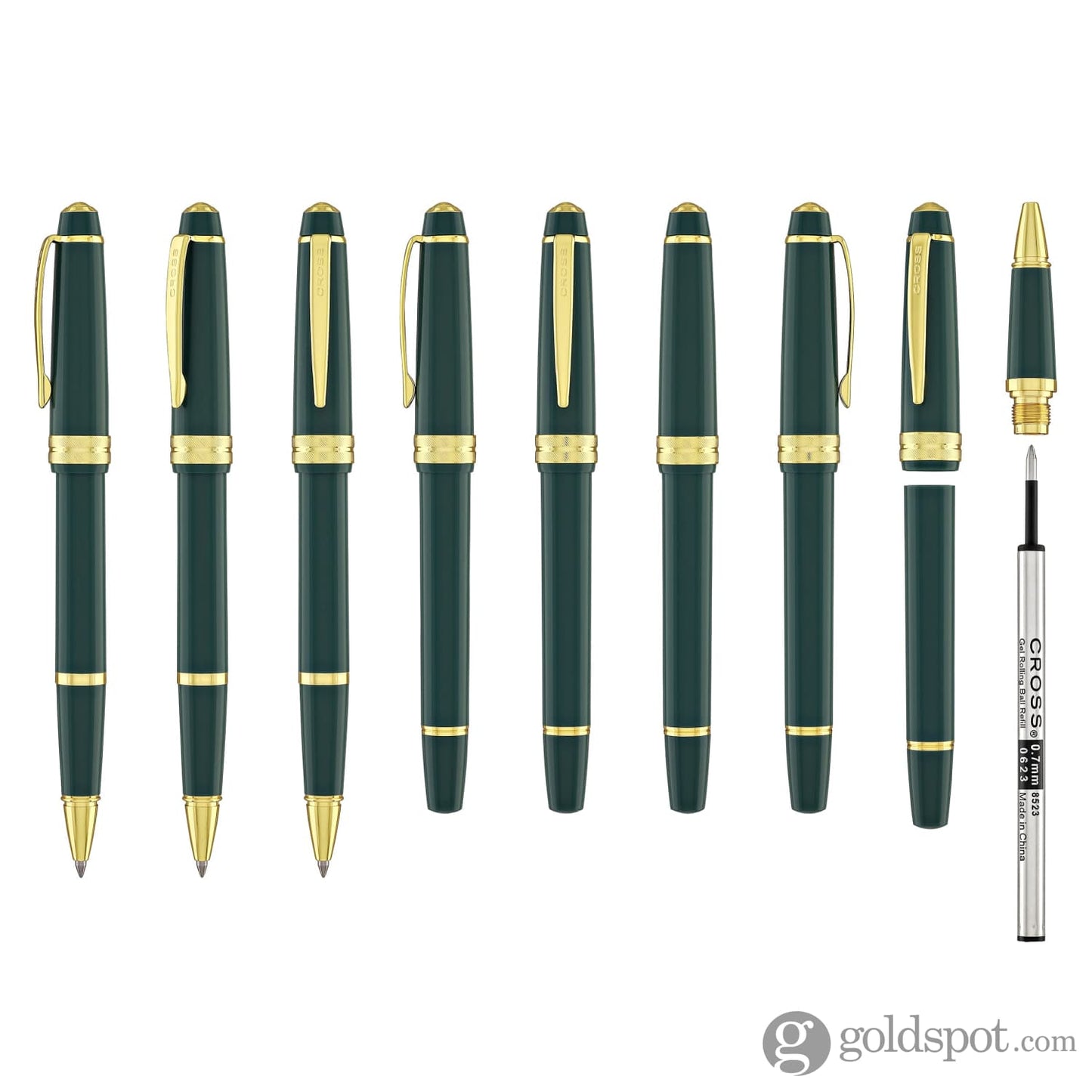 Cross Bailey Light Rollerball Pen in Glossy Green Resin with Gold Trim Rollerball Pen