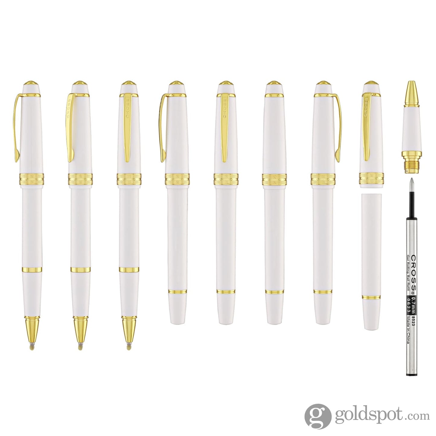 Cross Bailey Light Rollerball Pen in Glossy White Resin with Gold Trim Rollerball Pen