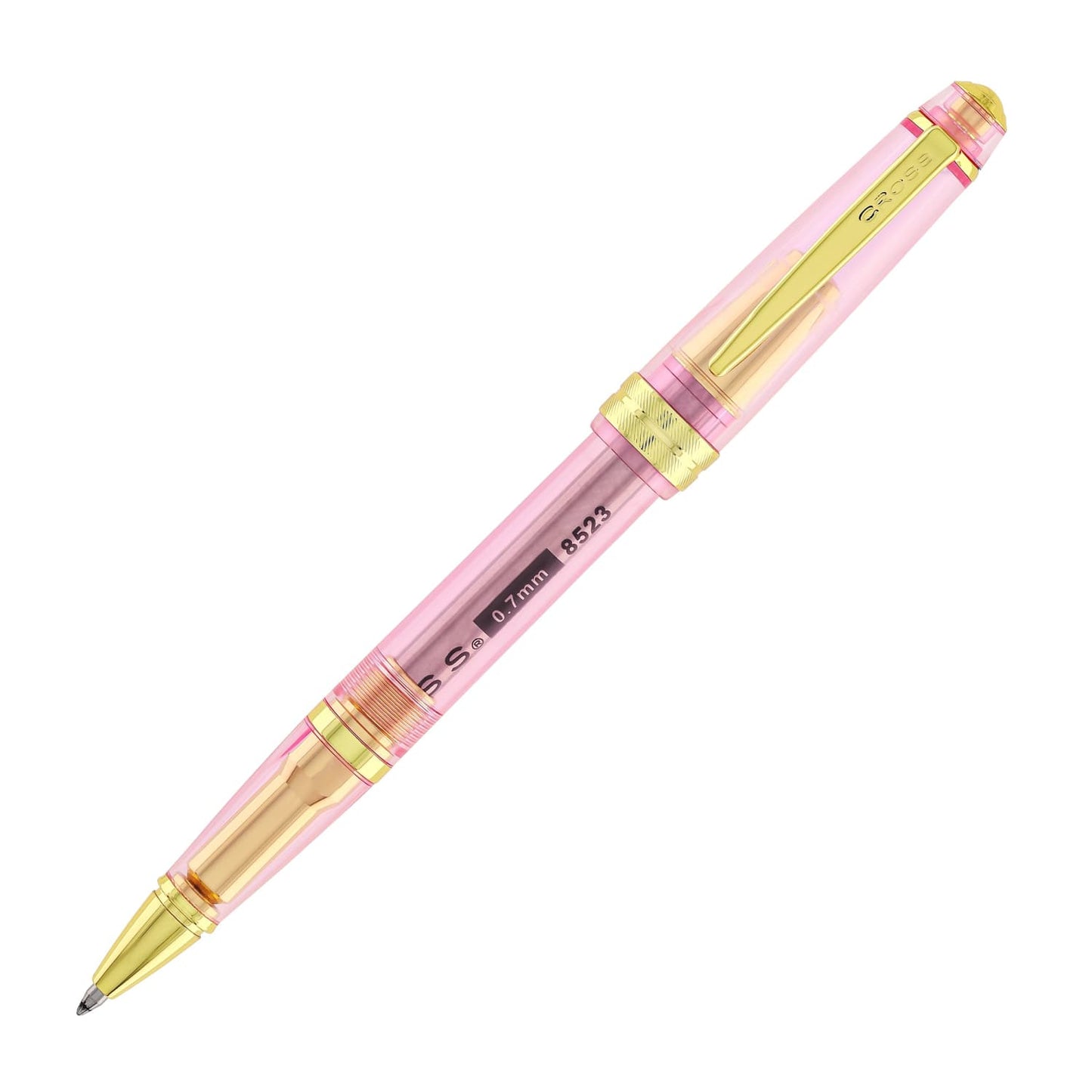 Cross Bailey Light Rollerball Pen in Translucent Pink Resin with Gold Trim Rollerball Pen