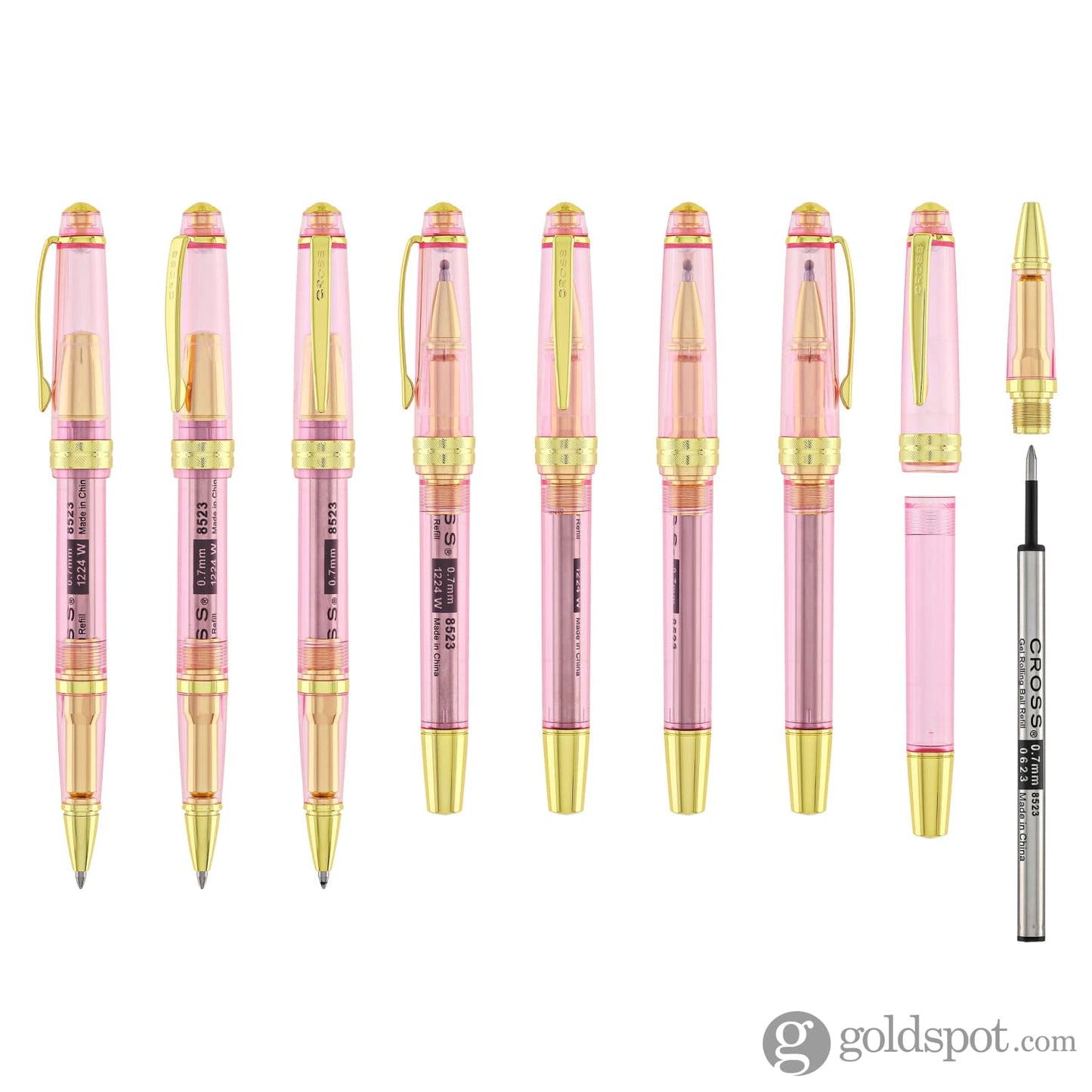 Cross Bailey Light Rollerball Pen in Translucent Pink Resin with Gold Trim Rollerball Pen