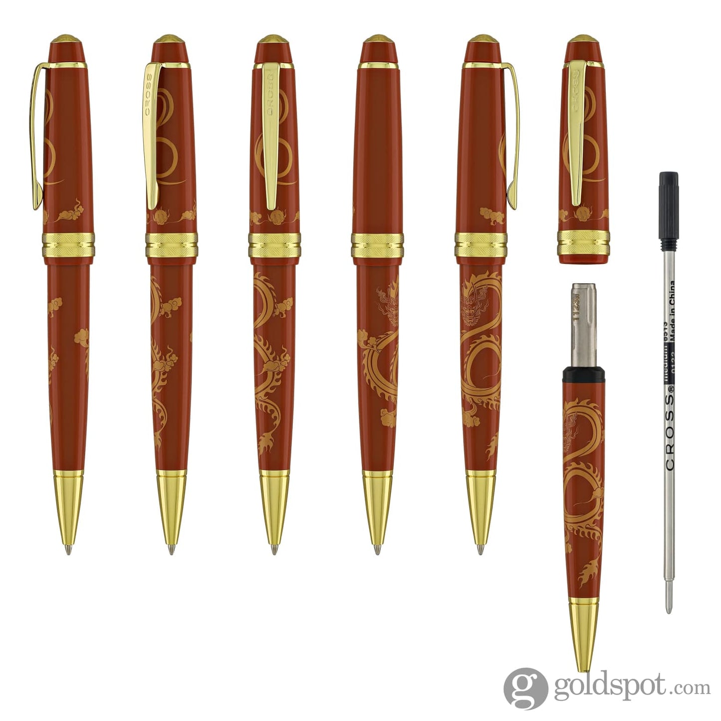 Cross Bailey Light Year of the Dragon Ballpoint Pen in Polished Amber Resin and Gold Tone Ballpoint Pens