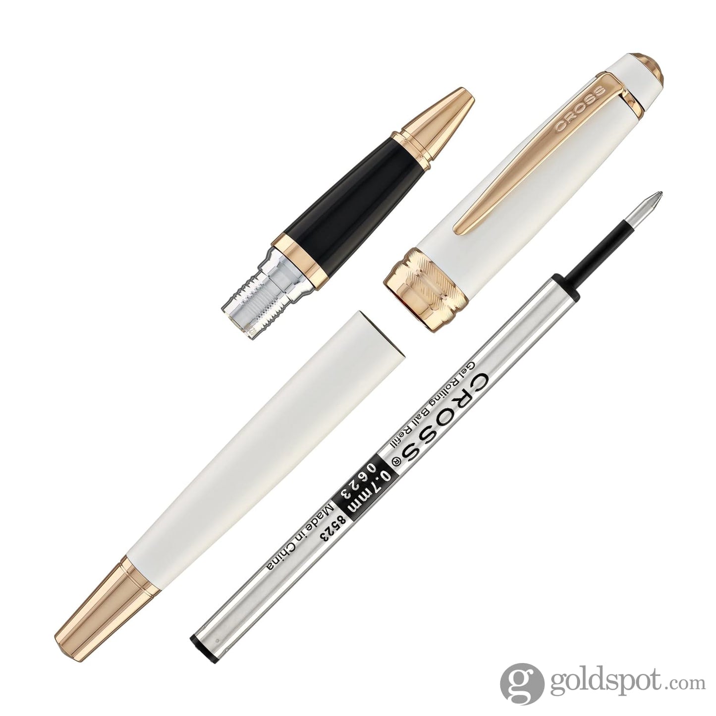 Cross Bailey Rollerball Pen Pearlescent White Lacquer with Rose Gold Trim Rollerball Pen
