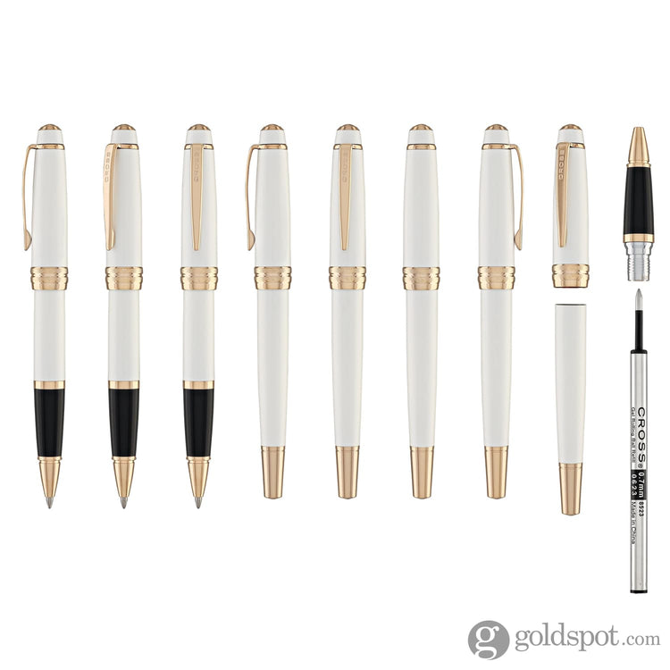 Cross Bailey Rollerball Pen Pearlescent White Lacquer with Rose Gold Trim Rollerball Pen