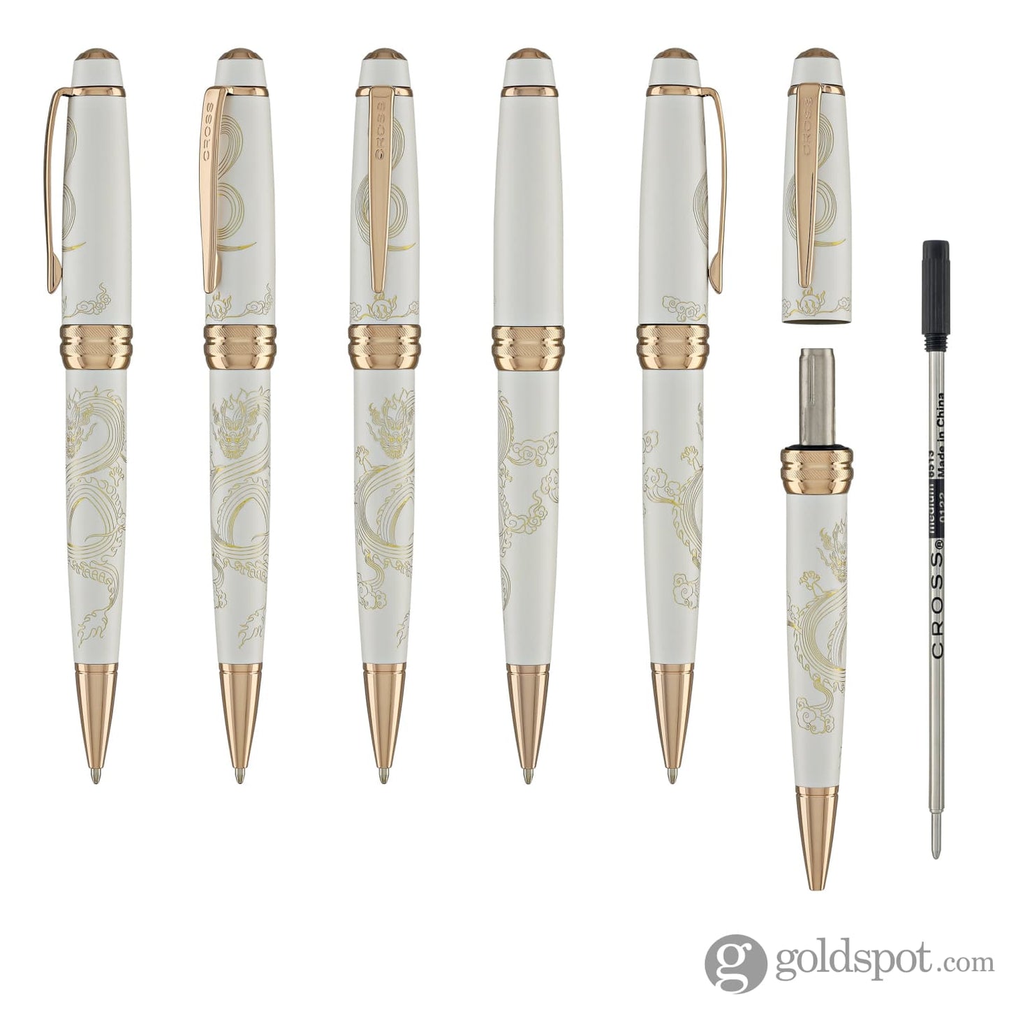 Cross Bailey Year of the Dragon Ballpoint Pen in Pearlescent White Lacquer with Rose Gold Ballpoint Pens
