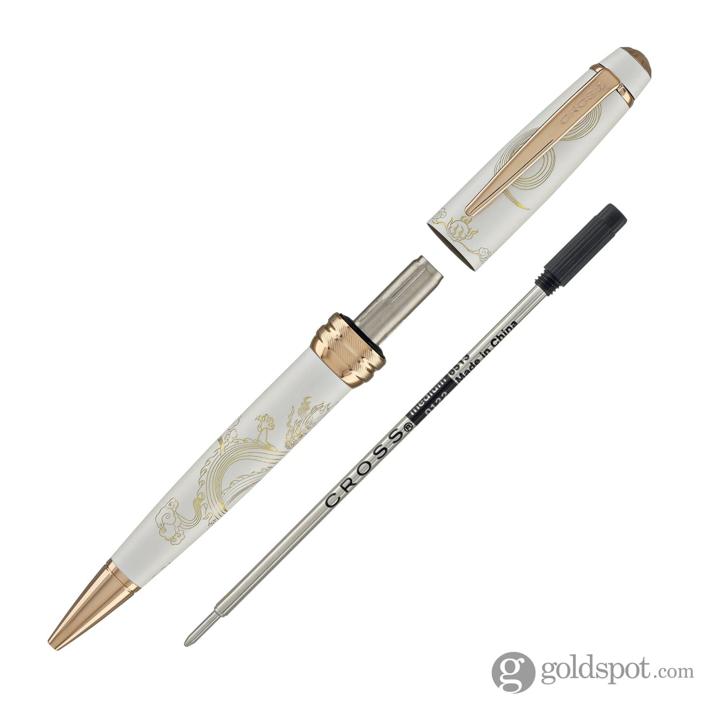 Cross Bailey Year of the Dragon Ballpoint Pen in Pearlescent White Lacquer with Rose Gold Ballpoint Pens