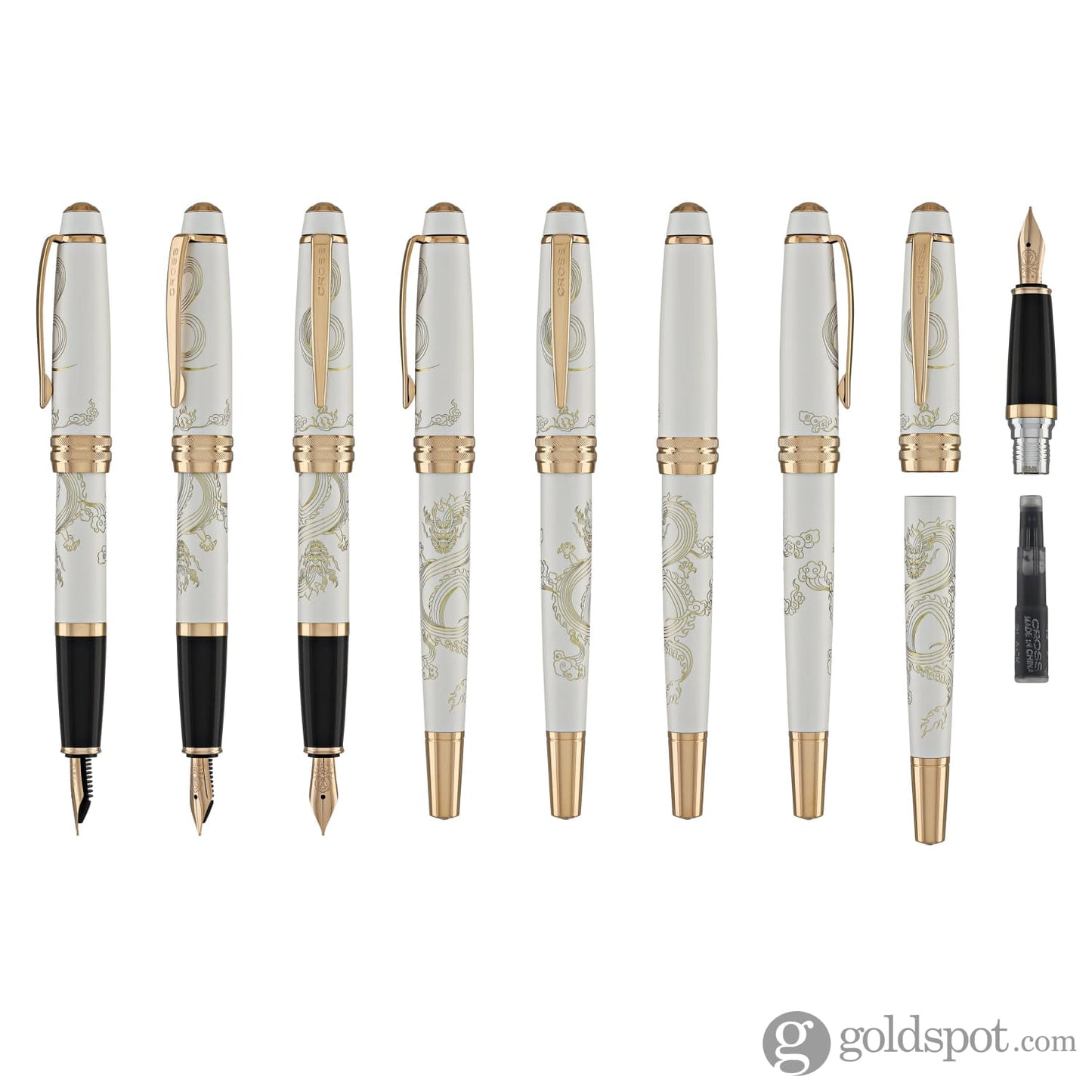 Cross Bailey Year of the Dragon Fountain Pen in Pearlescent White Lacquer with Rose Gold - Fine Nib Fountain Pens