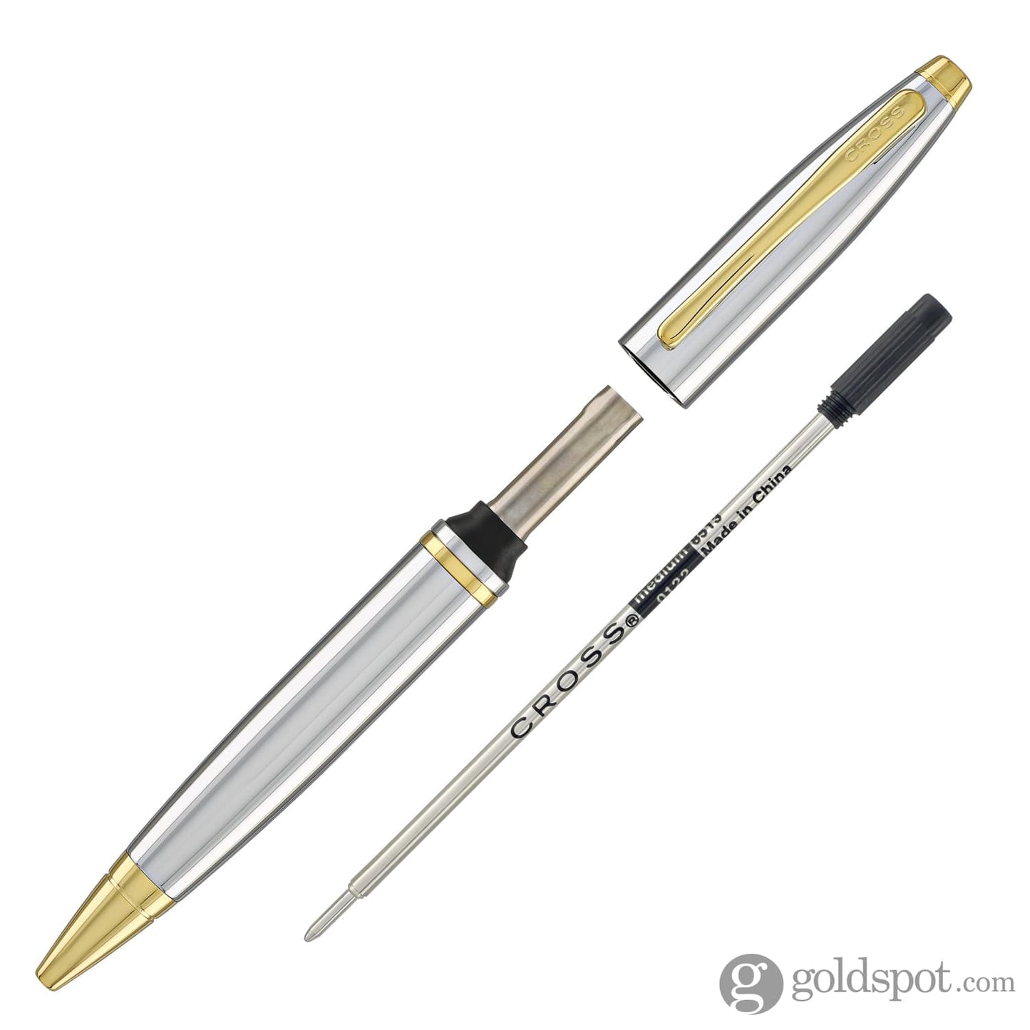 Cross Calais Ballpoint Pen in Chrome with Gold Trim Pens