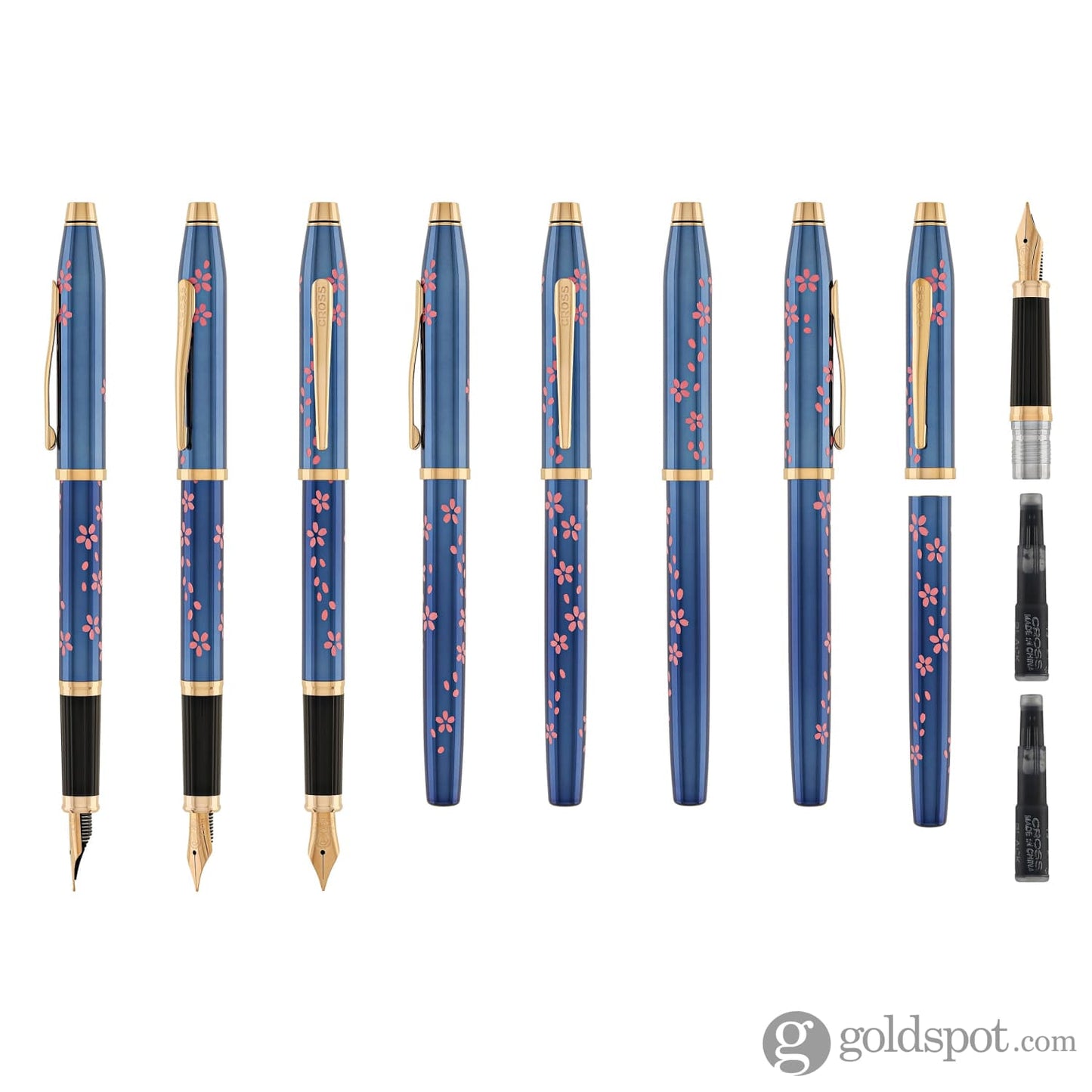Cross Century II Cherry Blossom Fountain Pen in Translucent Blue with Polished Rose Gold Trim Fountain Pen