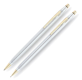 Cross Classic Century Medalist Pen & 0.7mm Pencil Set in Chrome with Gold Trim