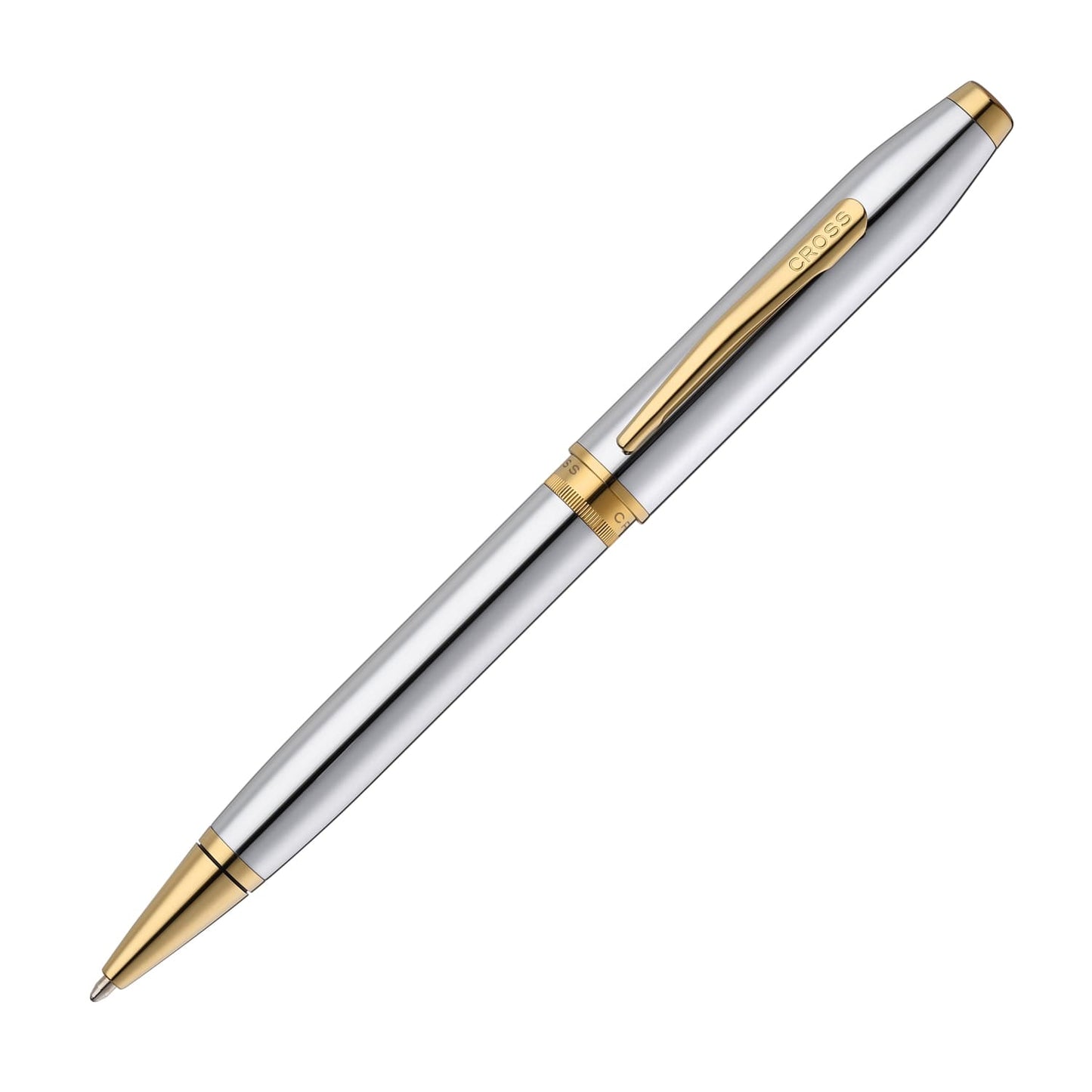 Cross Foundry Ballpoint Pen in Polished Chrome with PVD Gold Appointments Ballpoint Pens