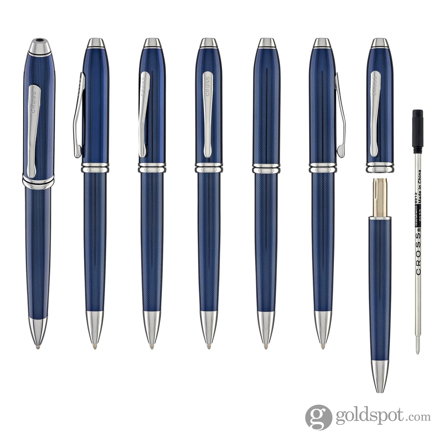 Cross Townsend Ballpoint Pen in Polished Translucent Cobalt Blue Engraved Diamond Pattern Ballpoint Pens