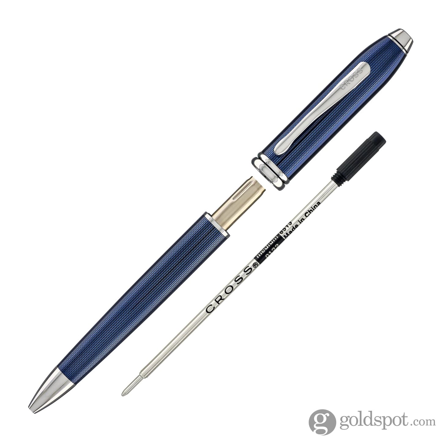 Cross Townsend Ballpoint Pen in Polished Translucent Cobalt Blue Engraved Diamond Pattern Ballpoint Pens