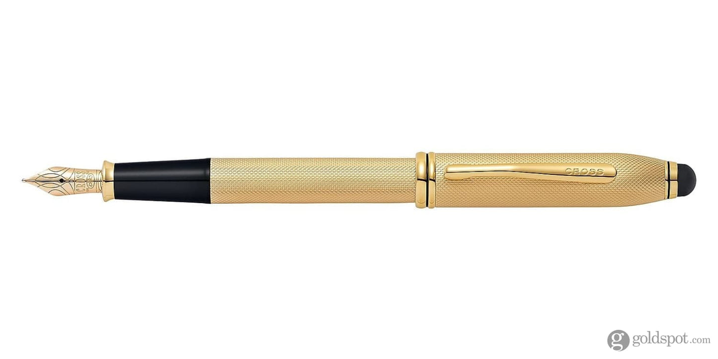 Cross Townsend Fountain Pen Brushed 23K Gold Plated - 18K Rhodium Medium Point Fountain Pen
